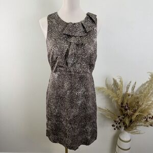 Ann Taylor Loft Size 8 Petite Brown Pebble Print Ruffle Sleeveless Sheath Dress